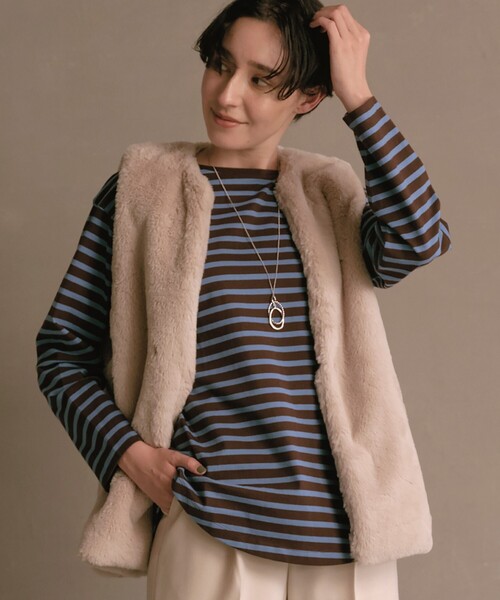 THE SHOP TK (ザ ショップ ティーケー )の「◆ふわふわフェイクファーベスト【洗濯機洗い可】(ベスト・レディース・ナチュラル/チャコールグレー・99)」の1枚目の写真