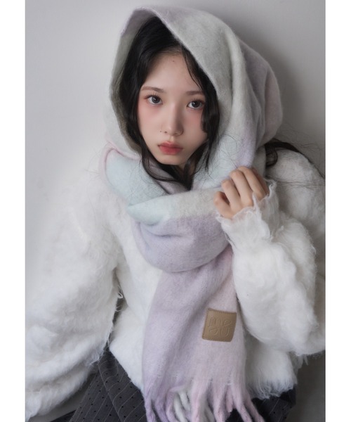 mellowneon（メロウネオン）の「ボリュームブロックチェックマフラー（マフラー・レディース・グレー/ベージュ/グリーン/ブラウン/チャコールグレー/ブルー/カーキ/ベビーピンク/マスタード・FREE）」の19枚目の写真