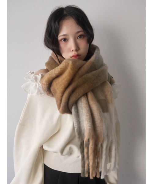 ボリュームブロックチェックマフラー（マフラー）｜mellowneon