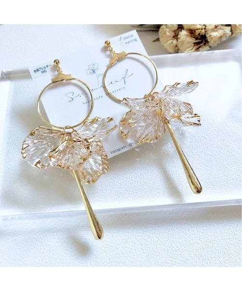 tone(トーン)の「【S.coeuf】【S.coeuf】金属アレルギー対応ピアス フープ×ふちどりゴールドシェル(MA)(ピアス(両耳用)・レディース・ホワイト/クリア・FREE)」の6枚目の写真