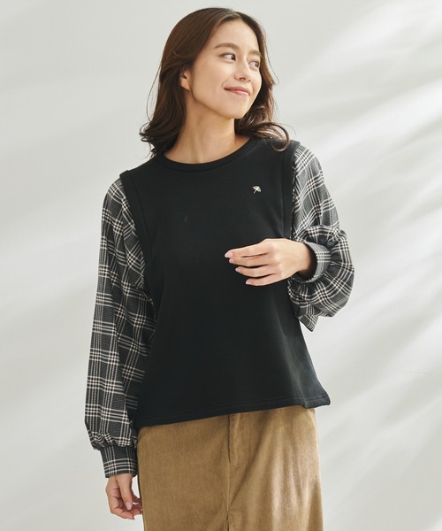 Arnold Palmer（アーノルドパーマー）の「ボリュームスリーブ チェック ドッキング プルオーバー（Tシャツ/カットソー・レディース・ブラック/チャコールグレー/ライトグレー・S/M/L）」の2枚目の写真