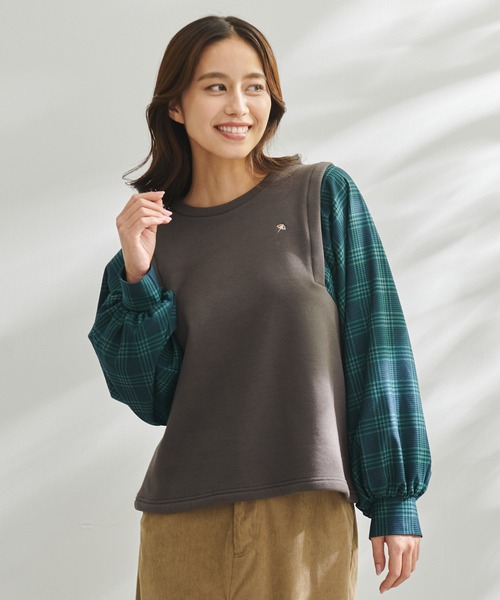 Arnold Palmer（アーノルドパーマー）の「ボリュームスリーブ チェック ドッキング プルオーバー（Tシャツ/カットソー・レディース・ブラック/チャコールグレー/ライトグレー・S/M/L）」の13枚目の写真