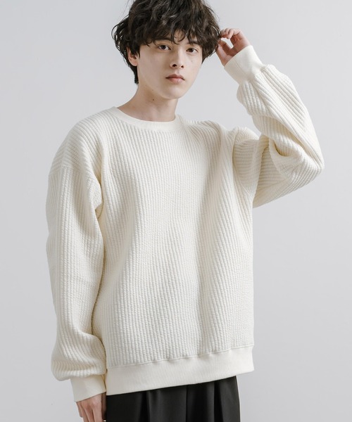 Audience(オーディエンス)の「Upscape Audience アップスケープオーディエンス 日本製 国産 「尾州」コットンキルト エルボーパッチ クルーネック スウェット AUD6471(スウェット・メンズ・アイボリー/オリーブ/チャコール/ブラック・L/XL/M)」の2枚目の写真