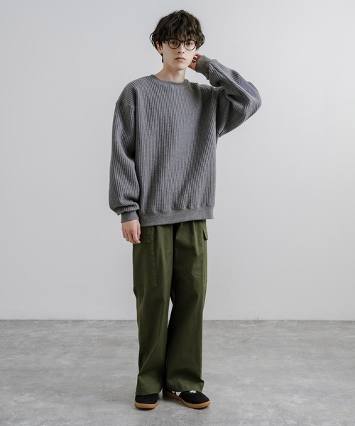 Audience(オーディエンス)の「Upscape Audience アップスケープオーディエンス 日本製 国産 「尾州」コットンキルト エルボーパッチ クルーネック スウェット AUD6471(スウェット・メンズ・アイボリー/オリーブ/チャコール/ブラック・L/XL/M)」の6枚目の写真