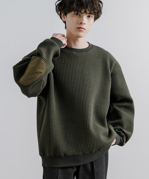 Audience(オーディエンス)の「Upscape Audience アップスケープオーディエンス 日本製 国産 「尾州」コットンキルト エルボーパッチ クルーネック スウェット AUD6471(スウェット・メンズ・アイボリー/オリーブ/チャコール/ブラック・L/XL/M)」の7枚目の写真