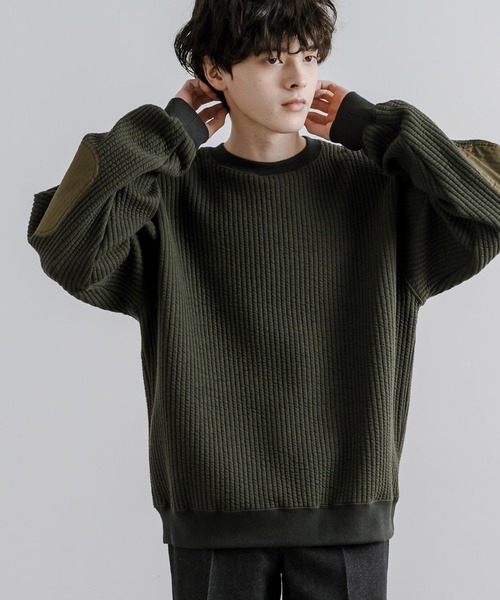 Audience(オーディエンス)の「Upscape Audience アップスケープオーディエンス 日本製 国産 「尾州」コットンキルト エルボーパッチ クルーネック スウェット AUD6471(スウェット・メンズ・アイボリー/オリーブ/チャコール/ブラック・L/XL/M)」の8枚目の写真