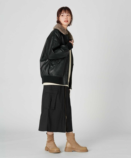 BACK NUMBER（バックナンバー）の「【BACK NUMBER】ファスナーカーゴスカート（スカート・レディース・ブラック/カーキブラウン・L/M）」の4枚目の写真