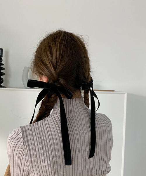 DiamondHearts(ダイヤモンドハーツ)の「ベロア リボンヘアクリップ 2本セット(バレッタ/ヘアクリップ・レディース・ブラック・FREE/SMALL/フリー)」の1枚目の写真