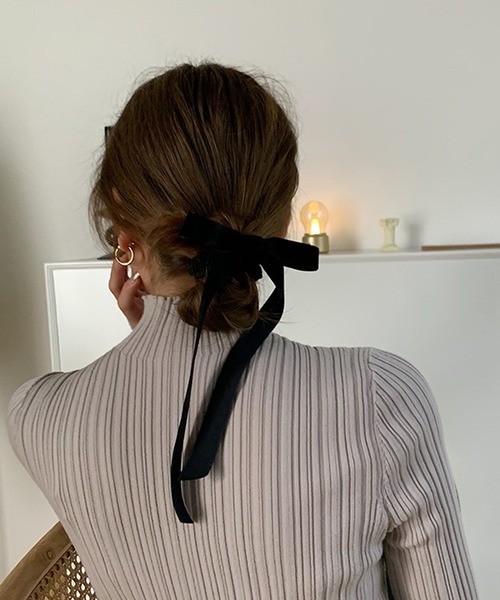 DiamondHearts(ダイヤモンドハーツ)の「ベロア リボンヘアクリップ 2本セット(バレッタ/ヘアクリップ・レディース・ブラック・FREE/SMALL/フリー)」の5枚目の写真