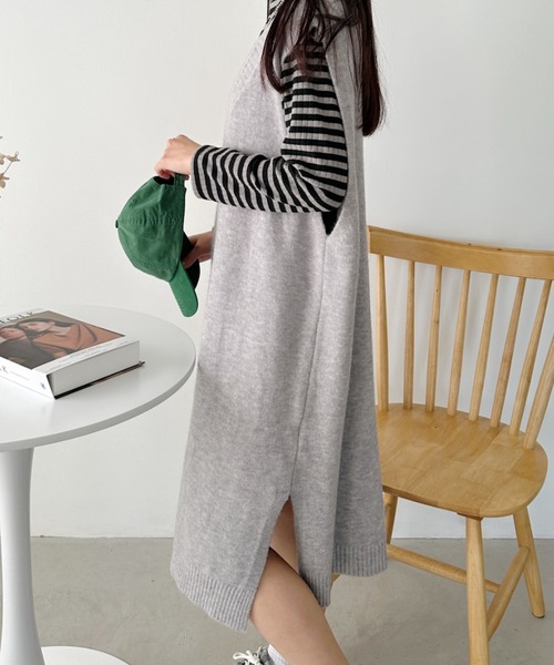 CLEA(クレア)の「Vネックニットベストワンピース(ワンピース・レディース・グレー/ブラック・FREE)」の17枚目の写真