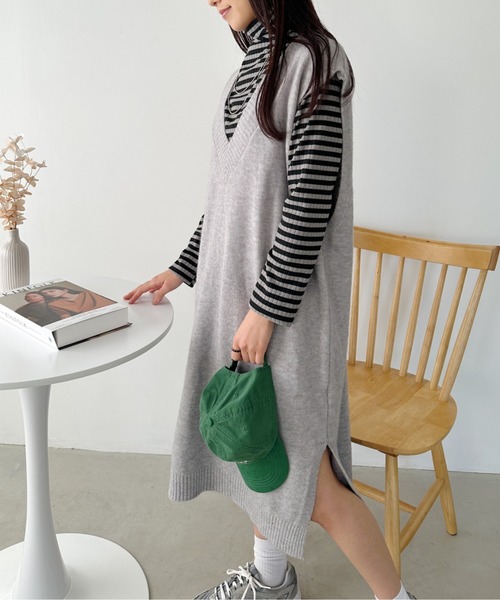 CLEA(クレア)の「Vネックニットベストワンピース(ワンピース・レディース・グレー/ブラック・FREE)」の15枚目の写真