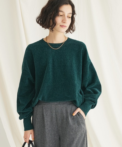 CRAFT STANDARD BOUTIQUE(クラフトスタンダードブティック)の「シェニールヤーンニットプルオーバー(ニット/セーター・レディース・アイボリー/グリーン/ネイビー・FREE)」の3枚目の写真