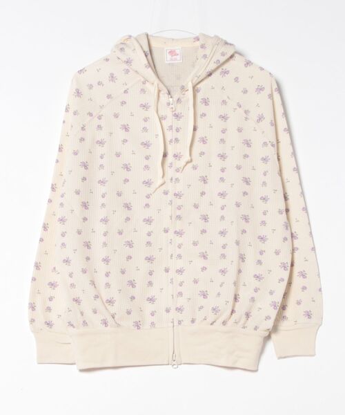 ☆ ピンク ☆ JEMORGAN レディース ワッフル花柄フルジップパーカ ワッフル 生地 花柄 パーカー JEMORGAN サーマル JD672-59S ☆ ピンク JEMORGAN レディース ワッフル花柄フルジップパーカ