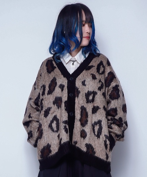 Z)【BLINGLEADS】723808 モヘアタッチ豹柄JQDカーディガン