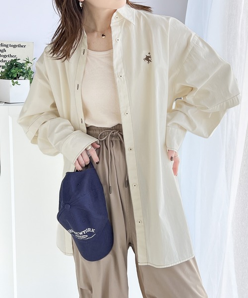 classicalelf（クラシカルエルフ）の「レイヤードスリーブで差をつける。袖ドッキングビッグシャツ。（シャツ/ブラウス・レディース・アイボリー/ブルー・SMALL/MEDIUM/LARGE/X-LARGE）」の6枚目の写真