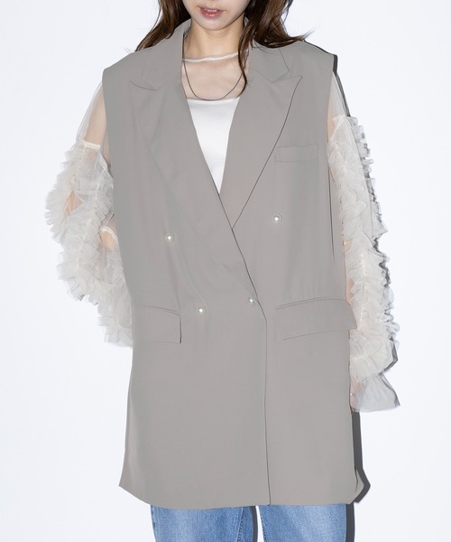 MAISON BREEZE reveur（メゾンブリーズレヴール）の「【MAISON BREEZE reveur】Tailored pearl button jacket vest テーラードパールボタンジャケットベスト trc（ベスト・レディース・グレー/ブラック/モカ・FREE）」の3枚目の写真