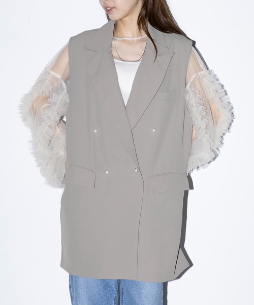 MAISON BREEZE reveur（メゾンブリーズレヴール）の「【MAISON BREEZE reveur】Tailored pearl button jacket vest テーラードパールボタンジャケットベスト trc（ベスト・レディース・グレー/ブラック/モカ・FREE）」の12枚目の写真