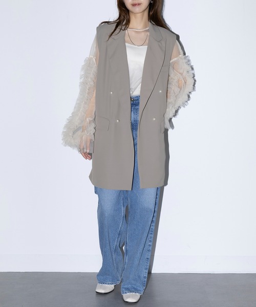 MAISON BREEZE reveur（メゾンブリーズレヴール）の「【MAISON BREEZE reveur】Tailored pearl button jacket vest テーラードパールボタンジャケットベスト trc（ベスト・レディース・グレー/ブラック/モカ・FREE）」の19枚目の写真