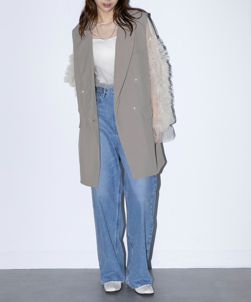 MAISON BREEZE reveur（メゾンブリーズレヴール）の「【MAISON BREEZE reveur】Tailored pearl button jacket vest テーラードパールボタンジャケットベスト trc（ベスト・レディース・グレー/ブラック/モカ・FREE）」の6枚目の写真