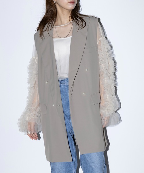 MAISON BREEZE reveur（メゾンブリーズレヴール）の「【MAISON BREEZE reveur】Tailored pearl button jacket vest テーラードパールボタンジャケットベスト trc（ベスト・レディース・グレー/ブラック/モカ・FREE）」の15枚目の写真