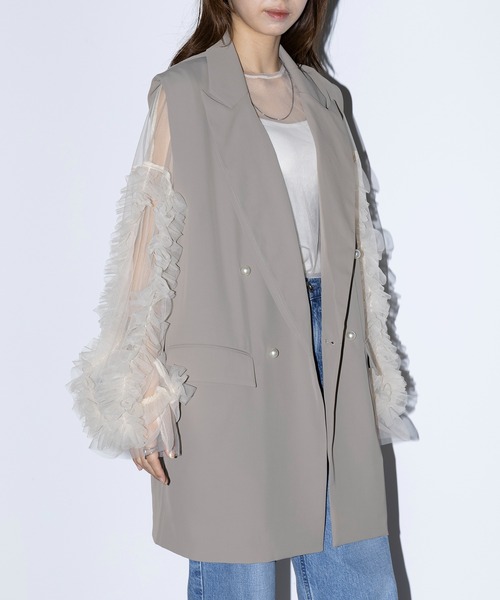 MAISON BREEZE reveur（メゾンブリーズレヴール）の「【MAISON BREEZE reveur】Tailored pearl button jacket vest テーラードパールボタンジャケットベスト trc（ベスト・レディース・グレー/ブラック/モカ・FREE）」の14枚目の写真