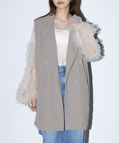 MAISON BREEZE reveur（メゾンブリーズレヴール）の「【MAISON BREEZE reveur】Tailored pearl button jacket vest テーラードパールボタンジャケットベスト trc（ベスト・レディース・グレー/ブラック/モカ・FREE）」の13枚目の写真