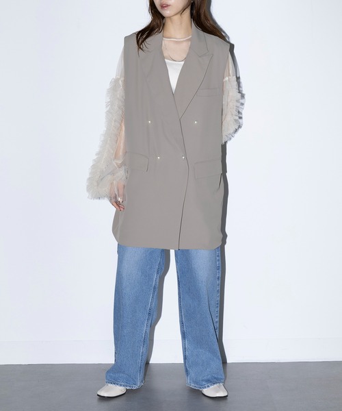MAISON BREEZE reveur（メゾンブリーズレヴール）の「【MAISON BREEZE reveur】Tailored pearl button jacket vest テーラードパールボタンジャケットベスト trc（ベスト・レディース・グレー/ブラック/モカ・FREE）」の7枚目の写真