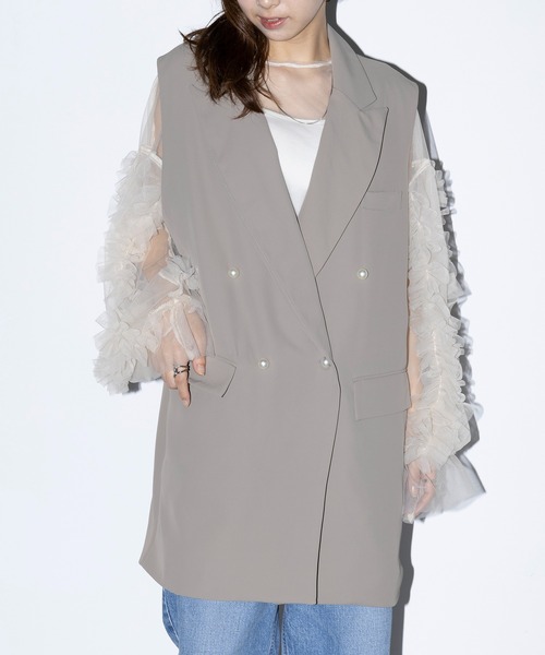 MAISON BREEZE reveur（メゾンブリーズレヴール）の「【MAISON BREEZE reveur】Tailored pearl button jacket vest テーラードパールボタンジャケットベスト trc（ベスト・レディース・グレー/ブラック/モカ・FREE）」の16枚目の写真