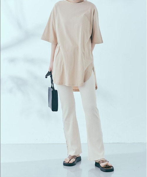 試着のみ LANVIN 麻パンツ リブ編みフレアパンツ クリーム色 スリット入り 試着のみ LANVIN 麻パンツ リブ編みフレアパンツ クリーム色