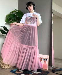 ティアード チュール シアーキャミワンピース ロング丈