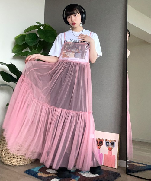 ROOPTOKYO（ループトウキョウ）の「ティアード チュール シアーキャミワンピース ロング丈（ワンピース・レディース・グレー/アイボリー/ブラック/ピンク・FREE）」の4枚目の写真