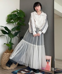 ティアード チュール シアーキャミワンピース ロング丈