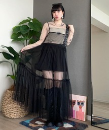 ティアード チュール シアーキャミワンピース ロング丈
