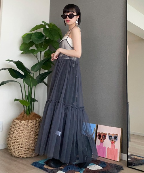 ROOPTOKYO（ループトウキョウ）の「ティアード チュール シアーキャミワンピース ロング丈（ワンピース・レディース・グレー/アイボリー/ブラック/ピンク・FREE）」の9枚目の写真