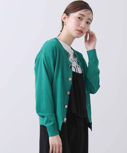 Torrazzo Donna（トラッゾドンナ）の「ビジュー釦クルーカーディガン（カーディガン/ボレロ・レディース・ホワイト/グリーン/ネイビー・FREE）」の9枚目の写真