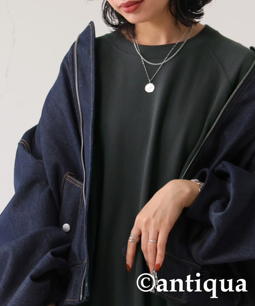 antiqua(アンティカ)の「半袖 綿100 裏毛 ロング ワンピース(ワンピース・レディース・カーキ/ブラック/杢グレー/スミクロ・TL/FREE)」の21枚目の写真