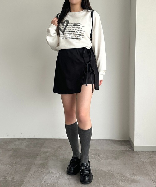 最新♡ジョリーミニョン　リボン付きシャンブレー　スカート ミディ丈　ブラック♡ 最新♡ジョリーミニョン リボン付きシャンブレー スカート ミディ丈