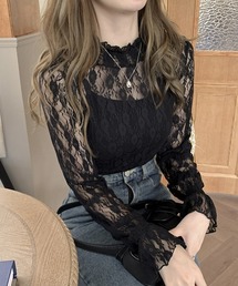 シースルー タートルネック 透け」に該当するブラック/黒色系の