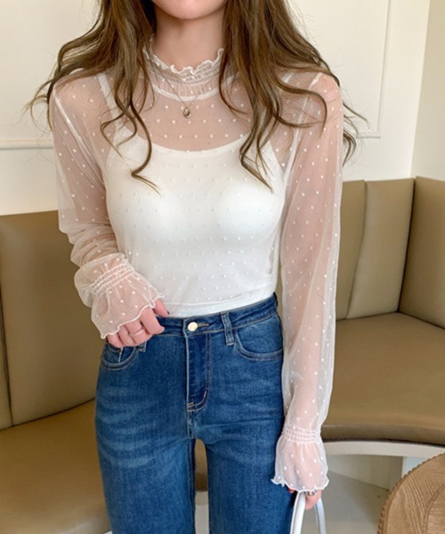 Nia（ニア）の「Nia(ニア)/ハイネックシースルー レースカットソー（Tシャツ/カットソー・レディース・ホワイト系その他/ホワイト系その他2/ホワイト系1/ホワイト系2/ブラック系その他2/ブラック系その他・MEDIUM/LARGE）」の19枚目の写真