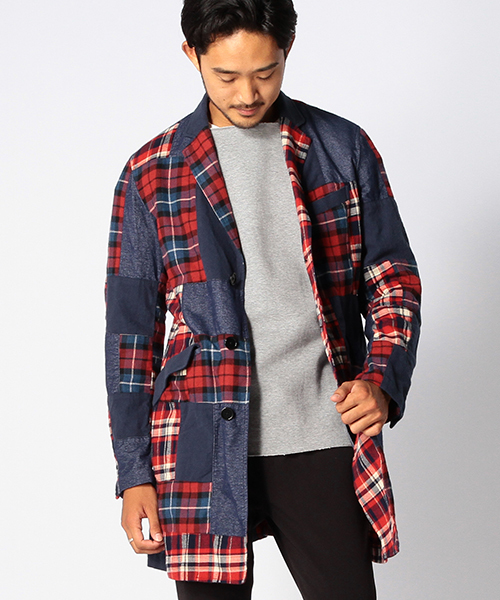 BEAMS(ビームス)の「◆BEAMS / ネップパッチワーク チェスターコート(チェスターコート・メンズ・レッド/ブルー・MEDIUM/LARGE/SMALL)」の2枚目の写真
