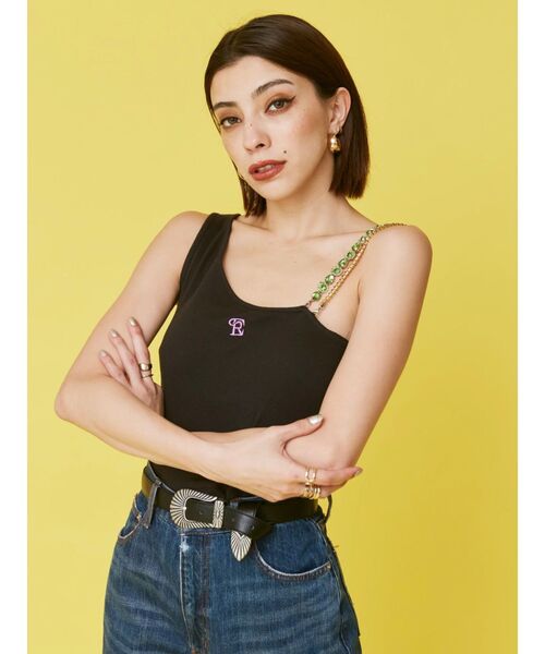 EVRIS(エヴリス)の「ビジューショルダートップス(タンクトップ・レディース・ホワイト/ブラック・FREE)」の3枚目の写真