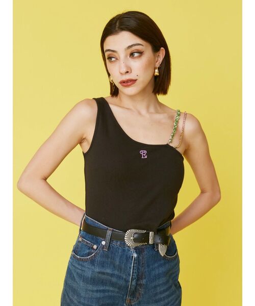 EVRIS(エヴリス)の「ビジューショルダートップス(タンクトップ・レディース・ホワイト/ブラック・FREE)」の4枚目の写真