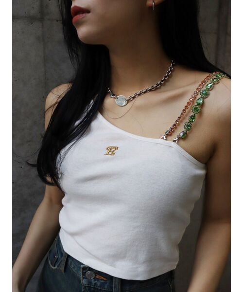 EVRIS(エヴリス)の「ビジューショルダートップス(タンクトップ・レディース・ホワイト/ブラック・FREE)」の13枚目の写真