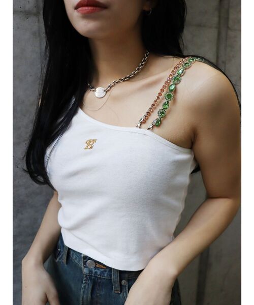 EVRIS(エヴリス)の「ビジューショルダートップス(タンクトップ・レディース・ホワイト/ブラック・FREE)」の14枚目の写真