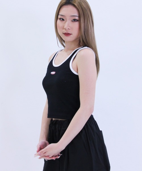 STARTER(スターター)の「STARTER リブテレコ ショートタンクトップ / レディース ショート丈 ノースリーブ(タンクトップ・レディース・ホワイト×ブラック/ブラック/グリーン系/ホワイト・L/M)」の6枚目の写真
