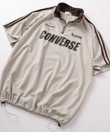 CONVERSE（コンバース）の「【CONVERSE/コンバース】BIGブランドロゴプリント＆ラインテープデザイン スピンドルコード付き オーバーサイズ ハーフジップTシャツ/ 半袖Tシャツ（Tシャツ/カットソー・メンズ）」