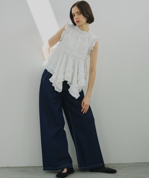 PERNA ペルナ デニム オールインワン リボン フリンジ ワイド シルエット デニムオールインワン（つなぎ/オールインワン）｜PERNA（ペルナ