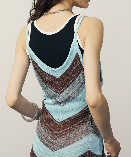 uyu.（ウユ）の「Multi-Border Mesh Knit Dress / マルチボーダーメッシュニットワンピース【uyu./ウユ】（ワンピース・レディース・ブルー/グレー・FREE）」の9枚目の写真