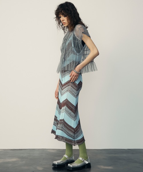 uyu.（ウユ）の「Multi-Border Mesh Knit Dress / マルチボーダーメッシュニットワンピース【uyu./ウユ】（ワンピース・レディース・ブルー/グレー・FREE）」の3枚目の写真