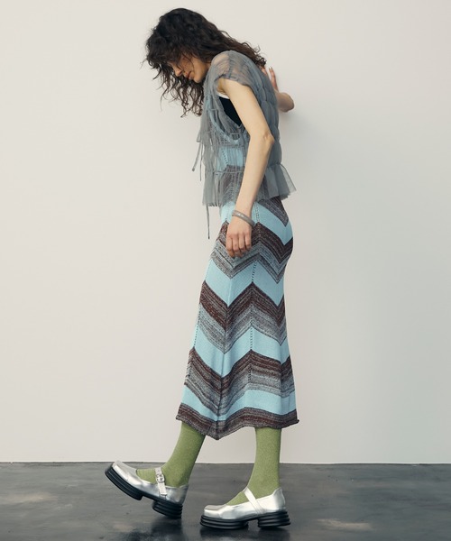 uyu.（ウユ）の「Multi-Border Mesh Knit Dress / マルチボーダーメッシュニットワンピース【uyu./ウユ】（ワンピース・レディース・ブルー/グレー・FREE）」の5枚目の写真